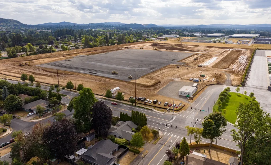 Aerial view of a large cleared site, emphasizing the extensive site preparation capabilities of Earthworks Hawkes Bay.