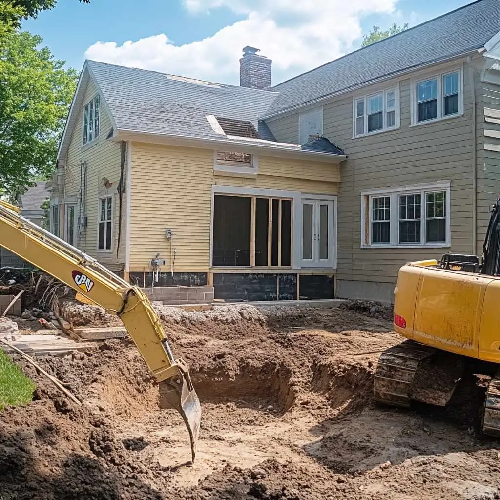 An excavator preparing the ground for a home addition, demonstrating Earthworks Hawkes Bay’s precision in residential earthmoving.